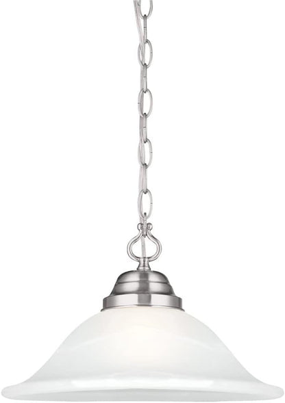 Design House Millbridge 1-Light Pendant Light, Satin Nickel Finish, Alabaster Glass Shade, Dimmable, Hardwired or Plug-in, for Kitchen, Dining Room, Entryway – Design House, 517565