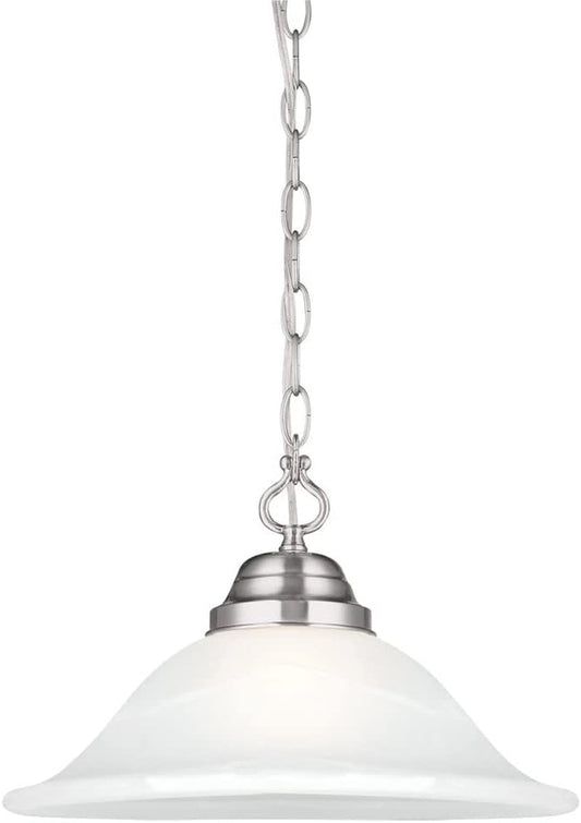 Design House Millbridge 1-Light Pendant Light, Satin Nickel Finish, Alabaster Glass Shade, Dimmable, Hardwired or Plug-in, for Kitchen, Dining Room, Entryway – Design House, 517565