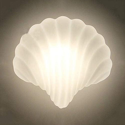 LITFAD Milk Glass Shell Shaped Wall Light One Light Modern Style LED Sconce Light Wall Lamp in White for Dining Room Bedroom Corridor Stairway