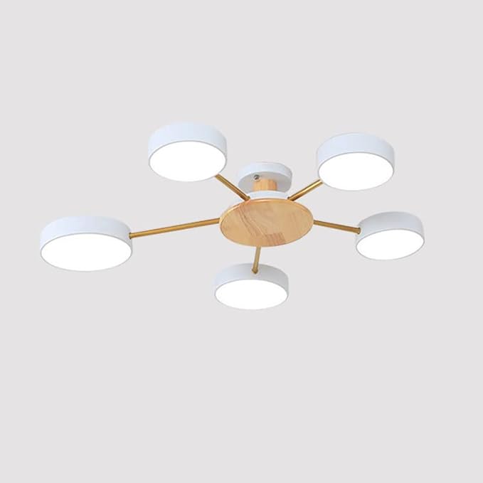 5-Lights LED Ceiling Light Fixture,32 Inch Modern Ceiling Lights Flush Mount Wooden 40W Dimmable Chandelier for Living Room Bedroom Kitchen,3000K/4000K/6000K Temperatures Selectable White