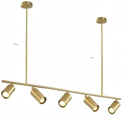 BOKT Brass Gold 5-Light Track Lighting Pendant Mid Century Modern LED Hanging Track Lighting Kit Vanity Linear Track Lighting Kitchen Island Adjustable Spot Light Ceiling
