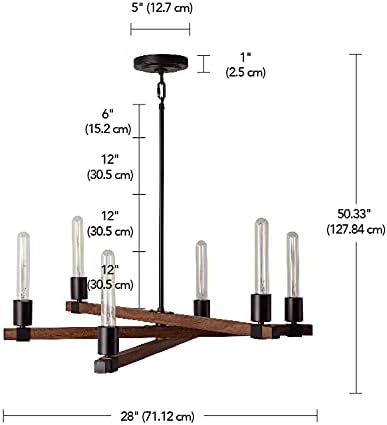 GLOBE Electric 60546 Walken 6-Light Chandelier, Matte Black, Faux Wood Accents, Bulb Not Included