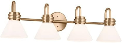 Kichler Farum 34" 4-Light Bathroom Vanity Light Fixture with Opal Glass in Champagne Bronze, Wall Mounted Over Mirror for Modern Bath Lighting (34" x 9.5" x 9.5"), 55156CPZ