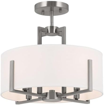 Kichler Malen 4-Light Semi Flush Mount Ceiling Light Fixture, Modern Convertible Semi-Flush or Pendant Light with Fabric Shade in Champagne Bronze, Bedroom or Hallway, (15" Dia x 14.25" H), 52591CPZ