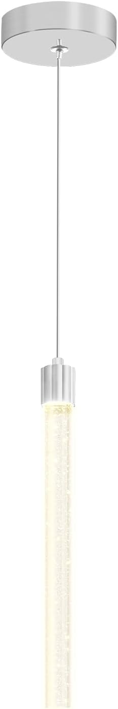 Modern Mini Crystal Pendant Light for Kitchen Island Dimmable LED Adjustable Crystal Column Chandelier Lighting Hanging Pendant Lighting 1 Light Silver