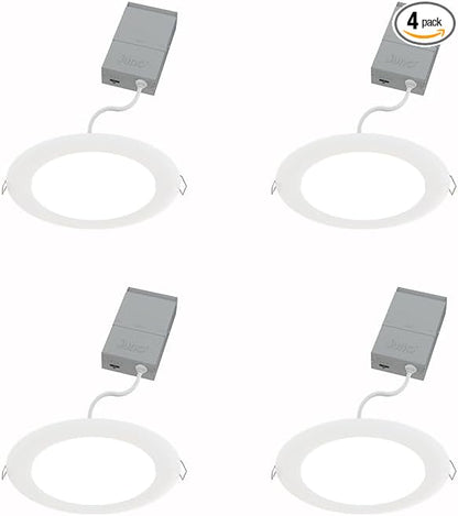 Juno LED Recessed Lights 6 Inch Round Wafer Downlight, 5-in-1 Switchable White Color Temperature, 120 Volts, 6-Inch Ultra-Thin Flat Trim, Matte White, 4-Pack (WF6 SWW5 90CRI MW CP4 M2)