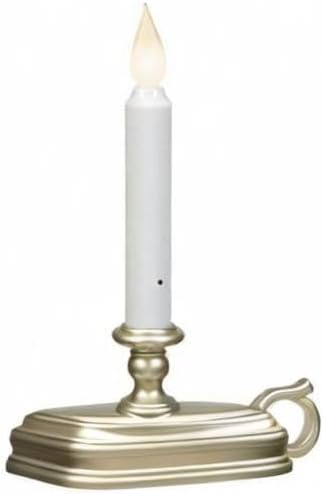 Battery Operated LED Flameless Window Candle Pewter/Silver Finish with Dusk to Dawn Sensor and White Flame