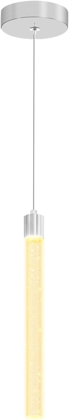 Modern Mini Crystal Pendant Light for Kitchen Island Dimmable LED Adjustable Crystal Column Chandelier Lighting Hanging Pendant Lighting 1 Light Silver