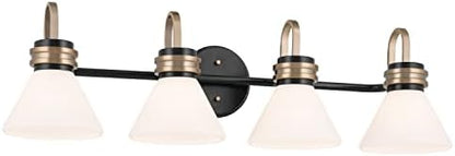 Kichler Farum 34" 4-Light Bathroom Vanity Light Fixture with Opal Glass in Black, Modern Over Mirror Lighting for Single or Double Vanity, Powder Room (34" W x 9.5" H), 55156BK