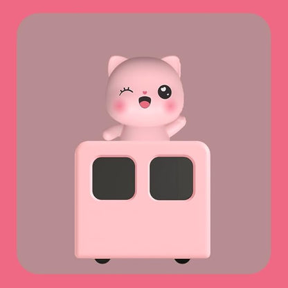 Colorful Life Interactive Train Night Light – Sensor Engine with Musical Animal Cars, Magnetic Connection, Rechargeable, Warm & White LED, Cute Cat Design (Pink Cat, Eight Tone Model)
