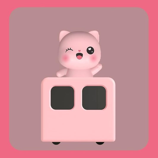 Colorful Life Interactive Train Night Light – Sensor Engine with Musical Animal Cars, Magnetic Connection, Rechargeable, Warm & White LED, Cute Cat Design (Pink Cat, Eight Tone Model)