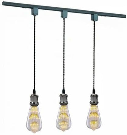 Kiven 3-Light H-Type Wire Track Light Pendants, 7 Inch Cord Length Black Weave Rope, Restaurant Chandelier Decorative Pendant Light Industrial Factory Pendant Lamp 3 Pack,Bulb Not Included（Black）