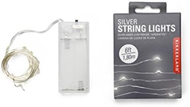 Kikkerland LED 6 ft Hanging Silver Fairy String Lights, Battery Operated, Decorative Lights, Bedroom Living Room, Inside Outside Decor, Home Decor, Party Lights