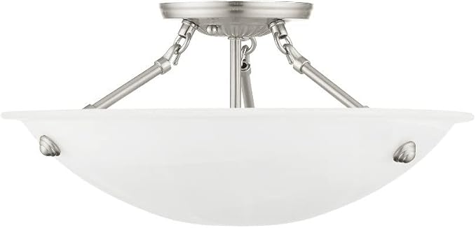 Livex Lighting 4273-91 North Port 3 Light Brushed Nickel Semi Flush Mount with White Alabaster Glass