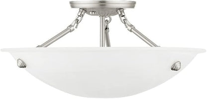 Livex Lighting 4273-91 North Port 3 Light Brushed Nickel Semi Flush Mount with White Alabaster Glass