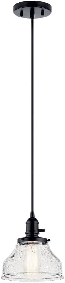 Kichler Avery Bell Mini Pendant Light Fixture with Clear Seeded Glass, Single Industrial Hanging Light in Black for Kitchen Island, Living Room, or Bedroom (8" x 8.5"), 43850BK
