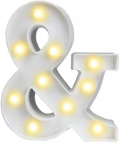 ODISTAR LED Light Up Marquee Letters, Battery Powered Sign Letter 26 Alphabet with Lights for Wedding Engagement Birthday Party Table Decoration bar Christmas Night Home,9’’, White (&)