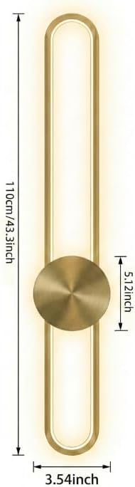 Modern Wall Sconce Dimmable 3000K/4000K/6000K LED Wall Light Fixture, Hardwired Wall Lamp for Living Room, Dining Room, Bedroom, Hallway, Lobby, Entryway (Brushed Gold, 43.3inch/H110cm)