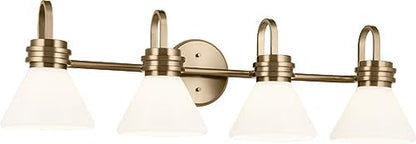 Kichler Farum 34" 4-Light Bathroom Vanity Light Fixture with Opal Glass in Champagne Bronze, Wall Mounted Over Mirror for Modern Bath Lighting (34" x 9.5" x 9.5"), 55156CPZ