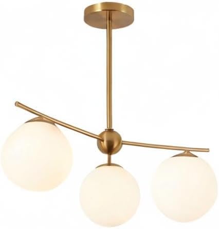Mid Century Modern Globe Pendant Light 3 Light Gold Globe Sputnik Chandeliers Ceiling Mount Milk White Glass Ball Chandelier Light Fixture Brushed Brass Chandelier Light Fixture