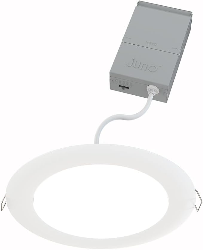 Juno LED Recessed Lights 6 Inch Round Wafer Downlight, 5-in-1 Switchable White Color Temperature, 120 Volts, 6-Inch Ultra-Thin Flat Trim, Matte White, 4-Pack (WF6 SWW5 90CRI MW CP4 M2)