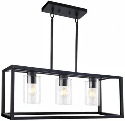 Kalium Chandeliers for Dining Room, 3 Light Dining Room Light Fixture Modern Metal Industrial Kitchen Lighting Fixtures Ceiling Easy Installation Pendant Lights for Bar Restaurant-E26 Socket, Black