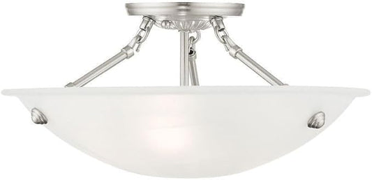 Livex Lighting 4273-91 North Port 3 Light Brushed Nickel Semi Flush Mount with White Alabaster Glass