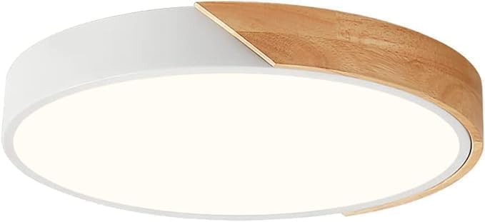 Modern Dimmable Wood Ceiling Light, Minimalist LED 5CCT 2700K-6000K Flush Mount Ceiling Light Fixture, Round Lighting Lamp for Bedroom Living Room Dining Room Laundry, White, 15.8"