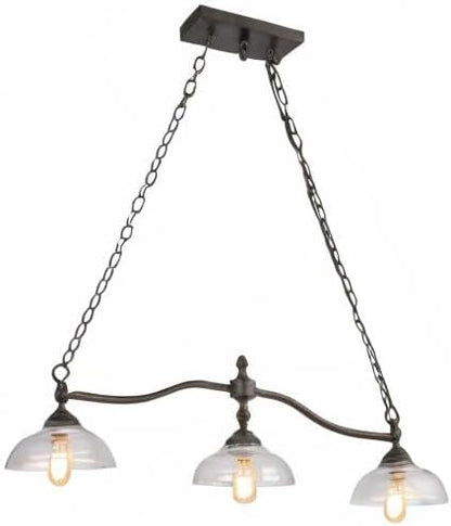 LOG BARN Dining Room Light Fixture Hanging, Farmhouse Chandelier in Rustic Black Metal with Clear Glass Shades, Adjustable Chains, Pendant for Kitchen Island