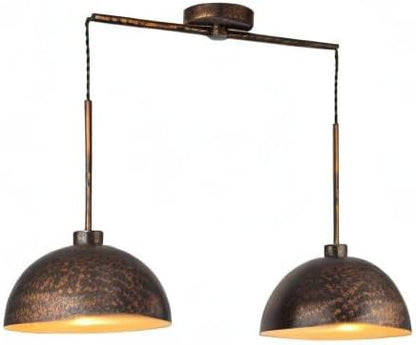 2 Light Copper Pendant Lights Kitchen Island, Farmhouse Dome Pendant Light Fixture with Metal Shade Adjustable Cord for Dining Room, Over Table
