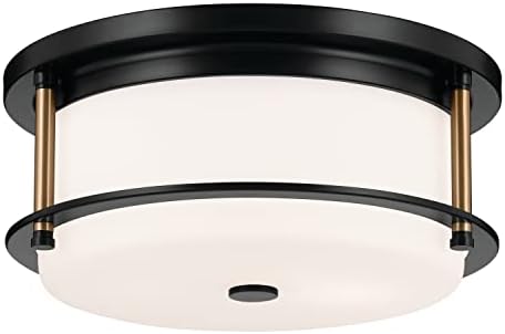 Kichler Brit 52595BKCPZ Flush Mount 2-Light 12˝ with Satin Etched Cased Opal Glass in Black and Champagne Bronze