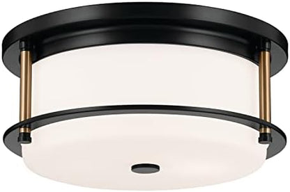 Kichler Brit 52595BKCPZ Flush Mount 2-Light 12˝ with Satin Etched Cased Opal Glass in Black and Champagne Bronze