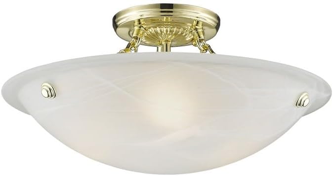 Livex Lighting 4273-91 North Port 3 Light Brushed Nickel Semi Flush Mount with White Alabaster Glass