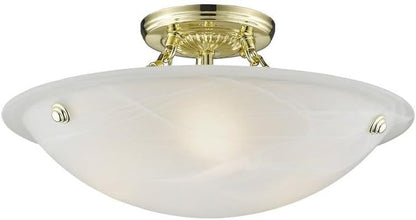 Livex Lighting 4273-91 North Port 3 Light Brushed Nickel Semi Flush Mount with White Alabaster Glass