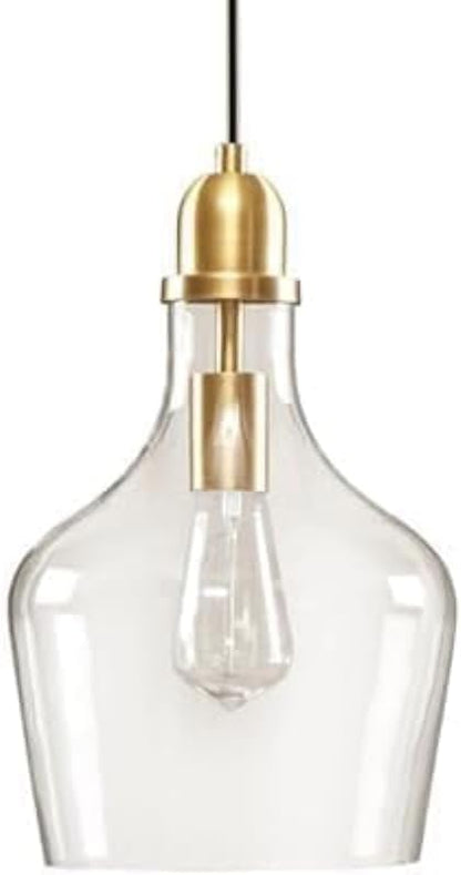 INK+IVY Auburn Pendant Lighting for Dining Room, Industrial Kitchen Lights, Hand-blown Glass Bell Shaped Pendant Light for Kitchen Island, Foyer, Bedroom, 9" Dia x 95.5" H, Gold/Clear
