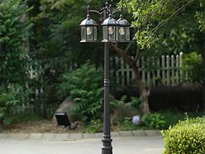 Aluminum Outdoor Lamp Post Birdcage, Hardwired Street Light Post for Outside, 3-Head Pole Light Modern Lamp Post Outdoor Lighting with Clear Glass Panels for Garden Patio Backyard Walkway Driveway