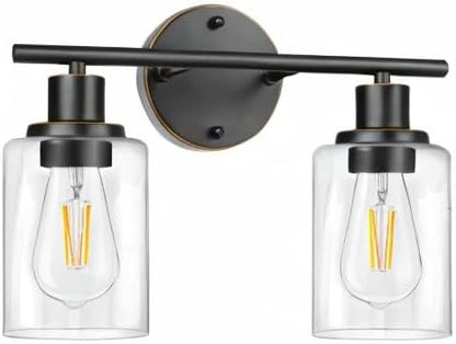 FOLKSMATE Bathroom Light Fixtures, 2-Light Oil Rubbed Bronze Vanity Light, Vintage Wall Sconces Lighting, Modern Bath Wall Mounted Lighting with Glass Shade, Porch Lamp for Mirror, Living Room