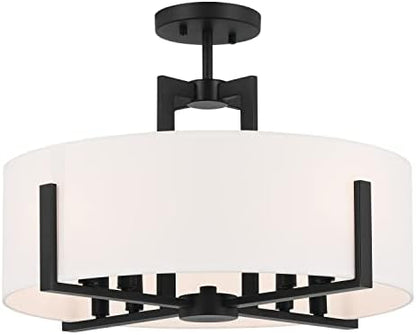 Kichler Malen 20" 8-Light Convertible Semi-Flush with White Fabric Shade in Black, 52592BK