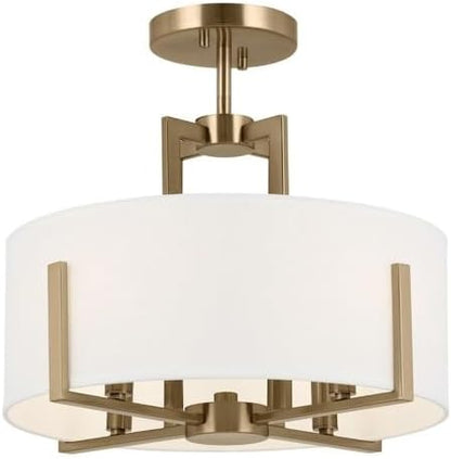 Kichler Malen 4-Light Semi Flush Mount Ceiling Light Fixture, Modern Convertible Semi-Flush or Pendant Light with Fabric Shade in Champagne Bronze, Bedroom or Hallway, (15" Dia x 14.25" H), 52591CPZ