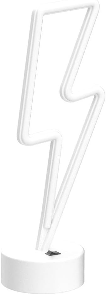 Pink Lightning Bolt Neon Sign, Aesthetic Room Decor for Bedroom, Battery/USB Operated LED Light with Base