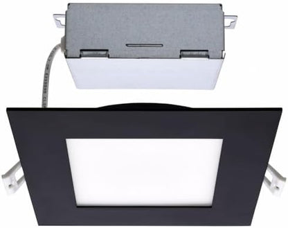 Satco CCT Selectable LED Slim-Fit Flat Lens Downlight with Remote Driver, 6 Inch Square, Black
