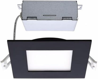 Satco CCT Selectable LED Slim-Fit Flat Lens Downlight with Remote Driver, 4 Inch Square, Black