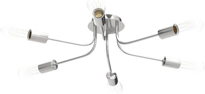Modern Sputnik Chandelier 6 Light Semi Flush Mount Ceiling Lighting Cotemporary Industrial Brushed Nickel Ceiling Fixture for Bedroom, Hallway, Kitchen, Bar