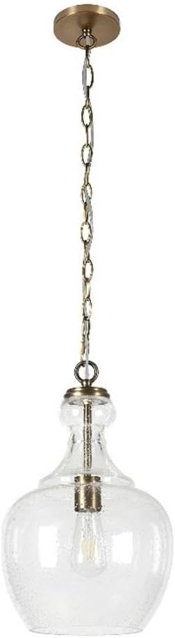 Henn&Hart 11" Mid-Century Modern Pendant Light Fixture with Seeded Glass Dome Shade and 6' Adjustable Cord for Kitchen Island, Dining Room or Game Room, Brass
