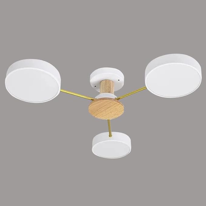 3-Lights LED Ceiling Light Fixture,26 Inch Modern Ceiling Lights Flush Mount Wooden 24W Dimmable Chandelier for Living Room Bedroom Kitchen,3000K/4000K/6000K White