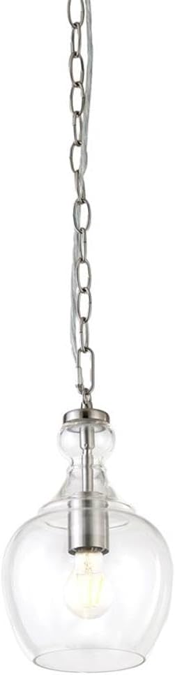 Henn&Hart 7" Wide Pendant with Glass Shade in Brushed Nickel/Clear, Pendant, Flush Mount Ceiling Light Fixture for Kitchen, Living Room
