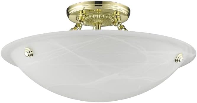 Livex Lighting 4273-91 North Port 3 Light Brushed Nickel Semi Flush Mount with White Alabaster Glass