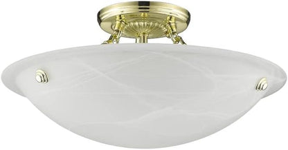 Livex Lighting 4273-91 North Port 3 Light Brushed Nickel Semi Flush Mount with White Alabaster Glass