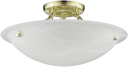 Livex Lighting 4273-91 North Port 3 Light Brushed Nickel Semi Flush Mount with White Alabaster Glass