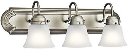 Kichler 3-Light Bathroom Vanity Light Fixture with Satin Etched Glass in Tannery Bronze, Traditional Wall Light for Bathroom Above Mirror (24" x 8" x 8"), 5337TZS